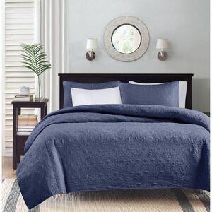Madison Park -  Quilt Set Antimicrobial Stitched Cott Navy